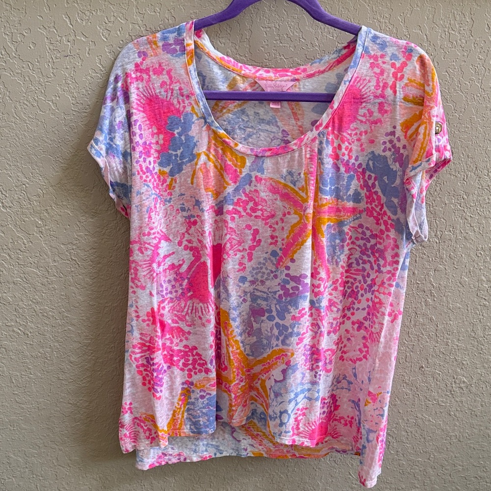 Lilly Pulitzer Pink Blue Yellow Short Sleeve Tee